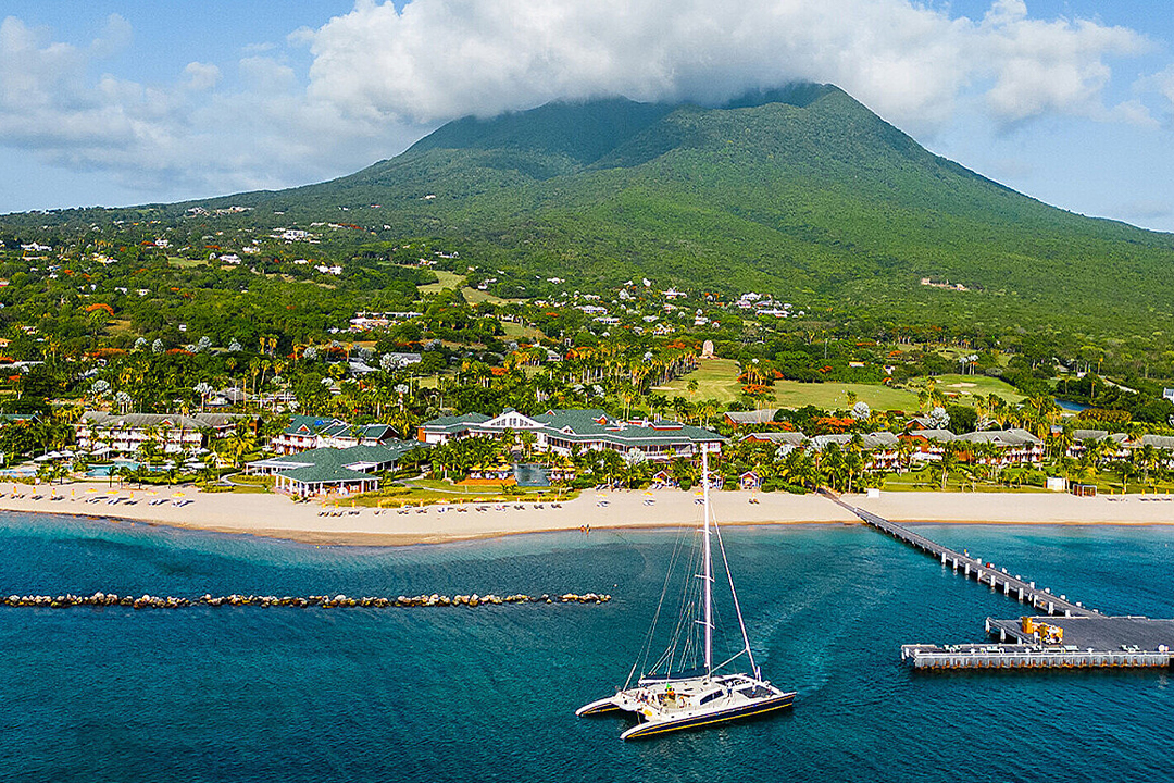 view of the resort from the ocean looking towards the island of Nevis.
